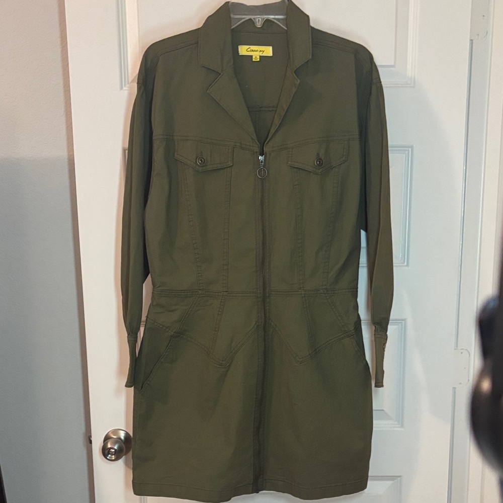 Circus NY Zip Front Long Sleeve Utility Minidress Burnt Olive SZ XL boho western